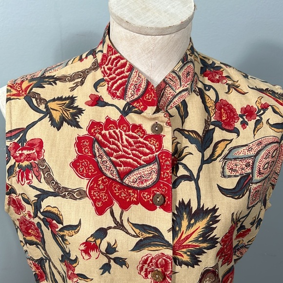 Vintage Susan Bristol Linen Floral Sleeveless Top, Maxi Skirt Mandarin Style 8 - Picture 4 of 16